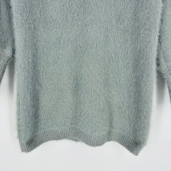 LBD Gray Fuzzy Long Balloon Sleeve Turtleneck Knit Short Sweater Dress Size S - Picture 5 of 9